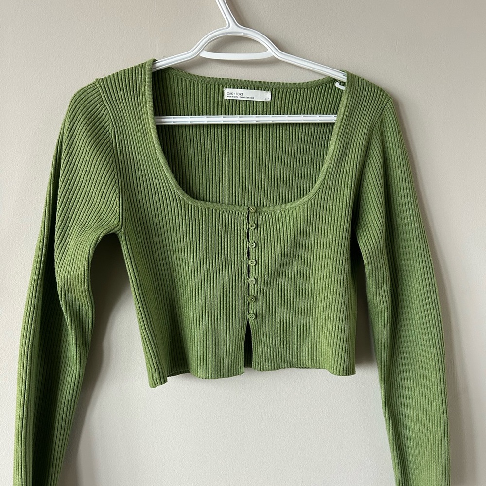 Green Ribbed Long Sleeve Top